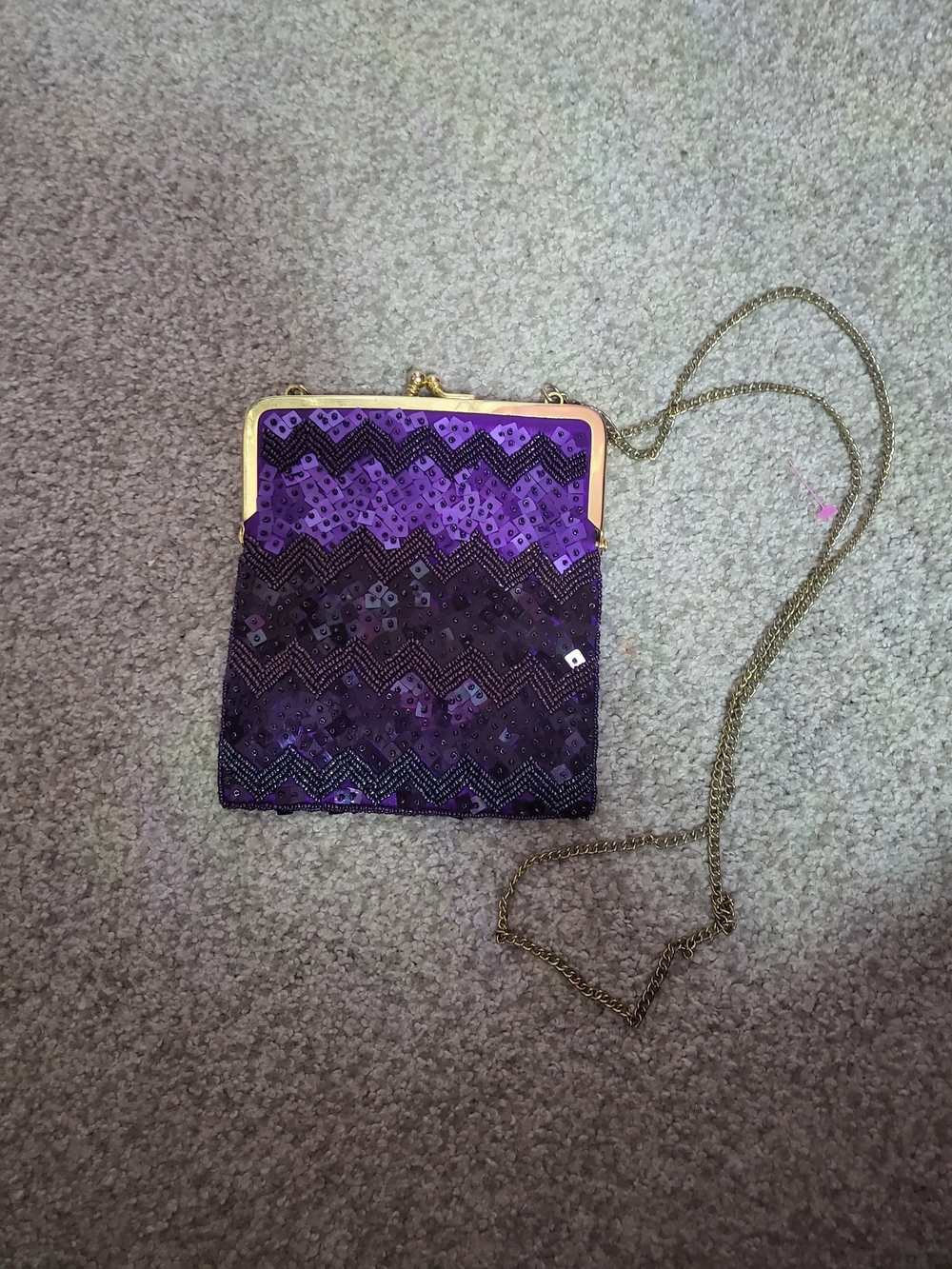 Purple Sequin Evening Crossbody Bag with Gold Chain